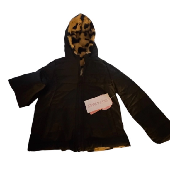 Riley + James Other - Kids Black Puffer Jacket with Leopard-Print Hood Lining